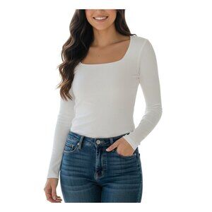 70. Magnolia Boutique White Ribbed Long Sleeve Tee Women’s Size L